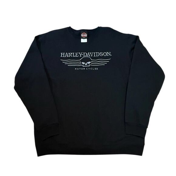harley davidson crewneck sweatshirt Embroidered Skull Large Biker - Picture 1 of 4